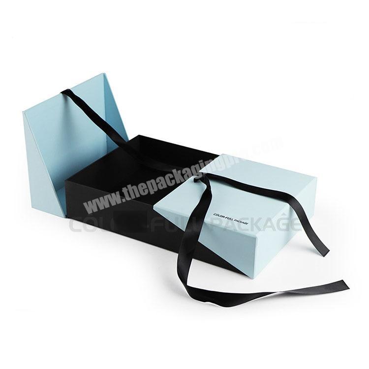 High Quality Large Gift Box Packaging Wholesale Light Blue Colour Double Side Open Magnetic Boxes With Fabric Ribbon