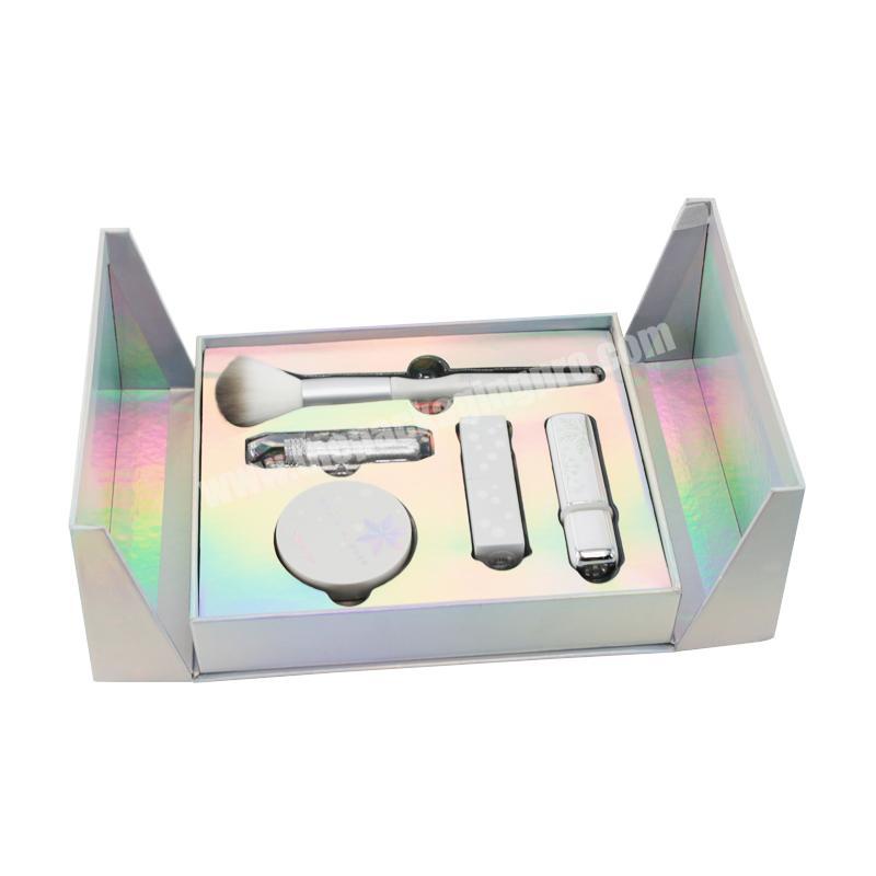High Quality Laser Silver Paper Box Cosmetic Gift Set Packaging Box with Embossed Logo