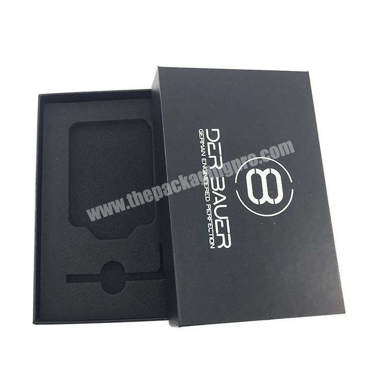 High quality low moq EVA foam insert black color lid and base gift packaging match box custom