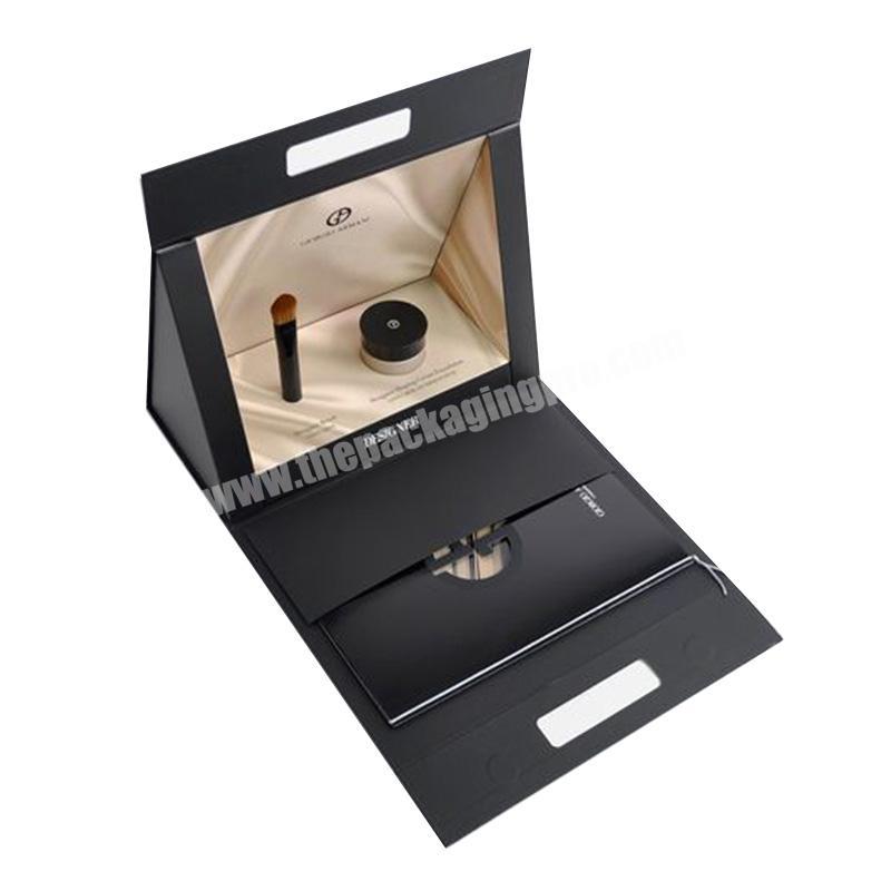 High quality luxury cardboard black magnetic foldable packing box packaging for cosmetics gift