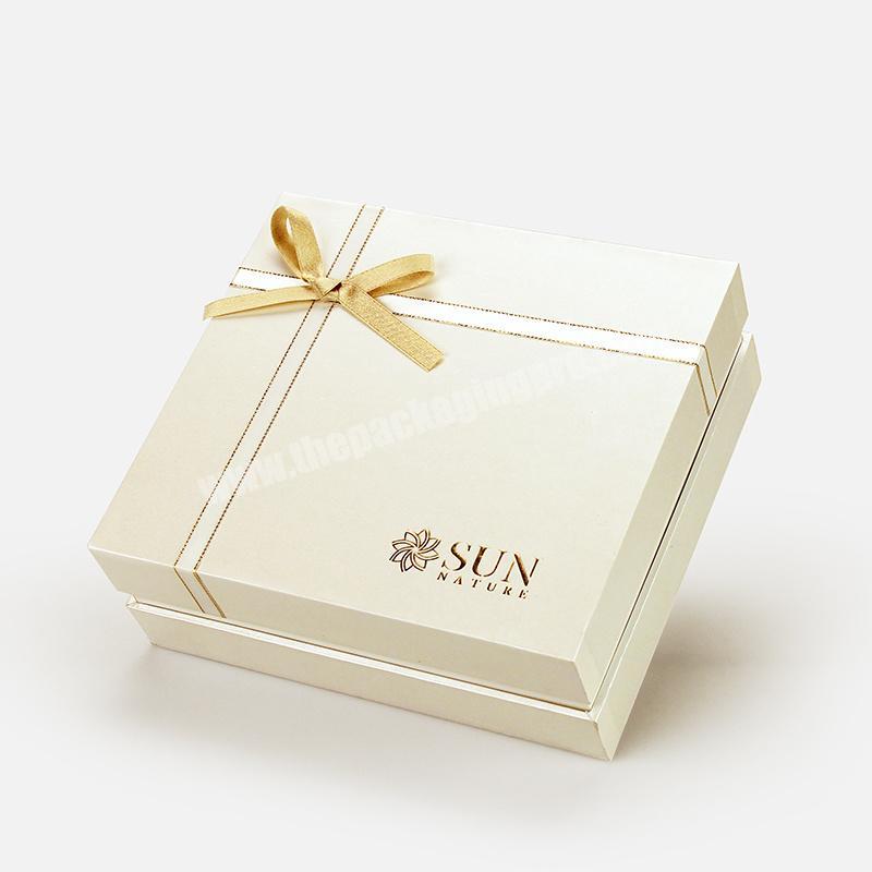 High Quality Luxury Lid And Base Cosmetic Gift Packaging Paper Box With Ribbon Bow