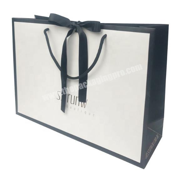 High quality luxury white boutique shopping bag paper gift bag with ribbon closure