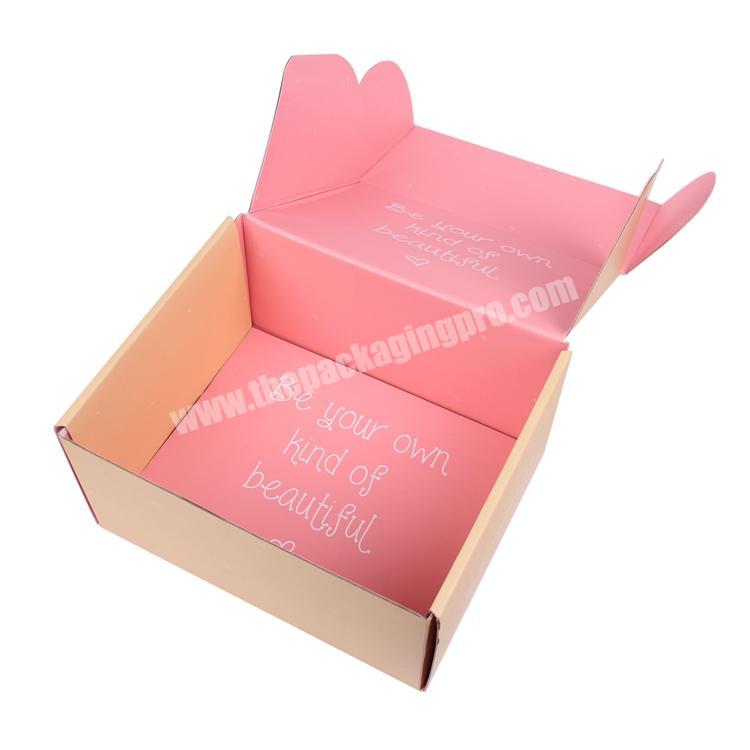High quality pink paper corrugated cardboard packaging gift box with customized logo colored printed