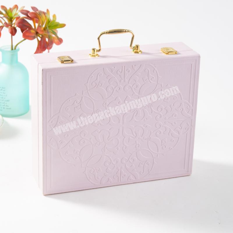High Quality pu pink Uv Coating Packaging wooden box cosmetic Product Packaging Box