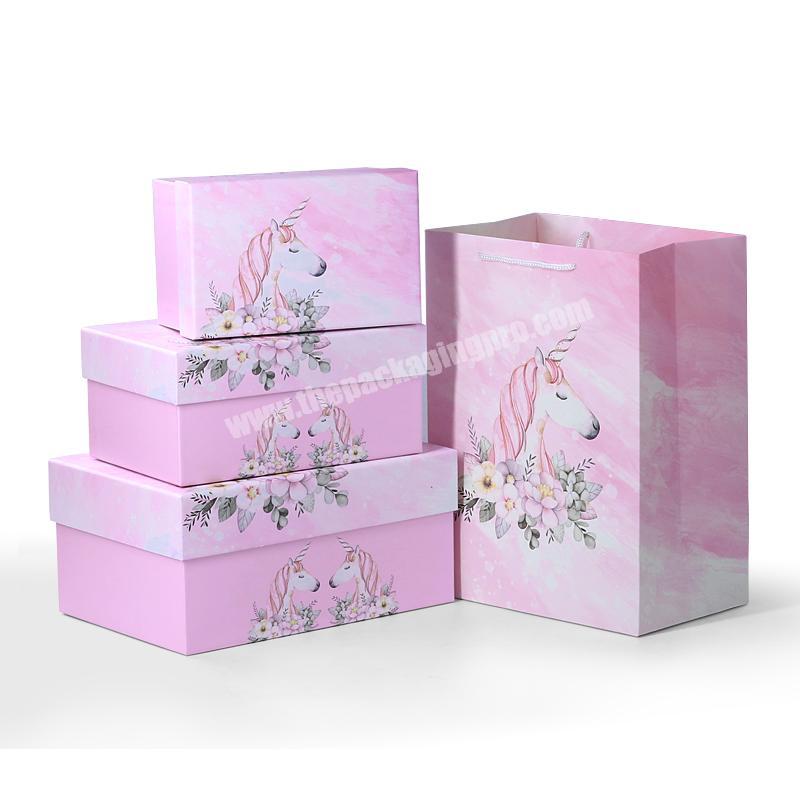 High Quality Ready To Ship Pink Cardboard Paper Gift Box And Paper Bag Set