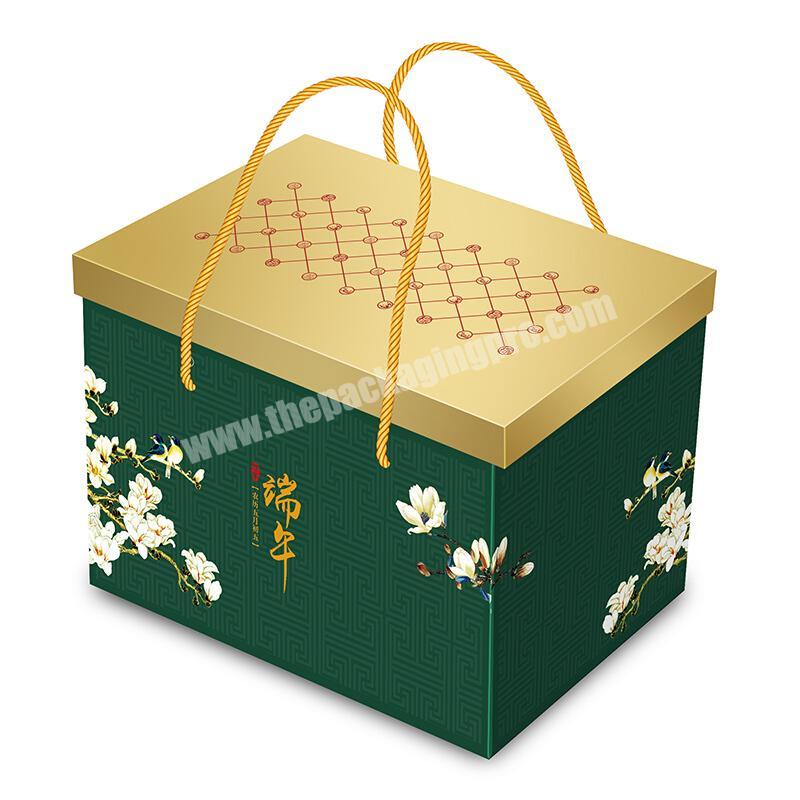 High Quality Rigid Custom Logo Printed Rope Portable Gift Packaging Box for Cookies Cakes  Candy  Zongzi  Fruits