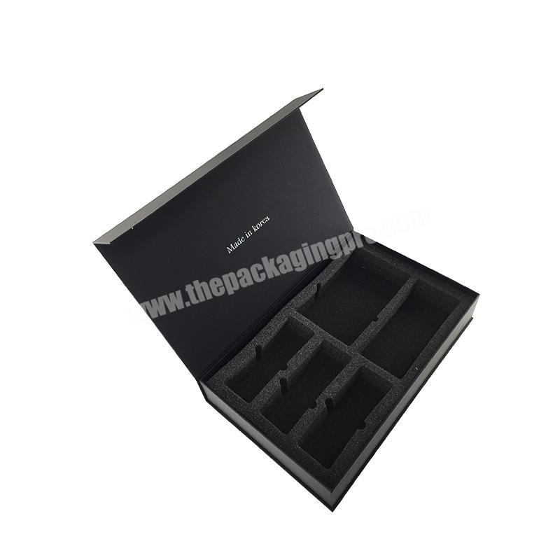 High quality small matt black cardboard magnetic cosmetic christmas gift box packaging box with lid