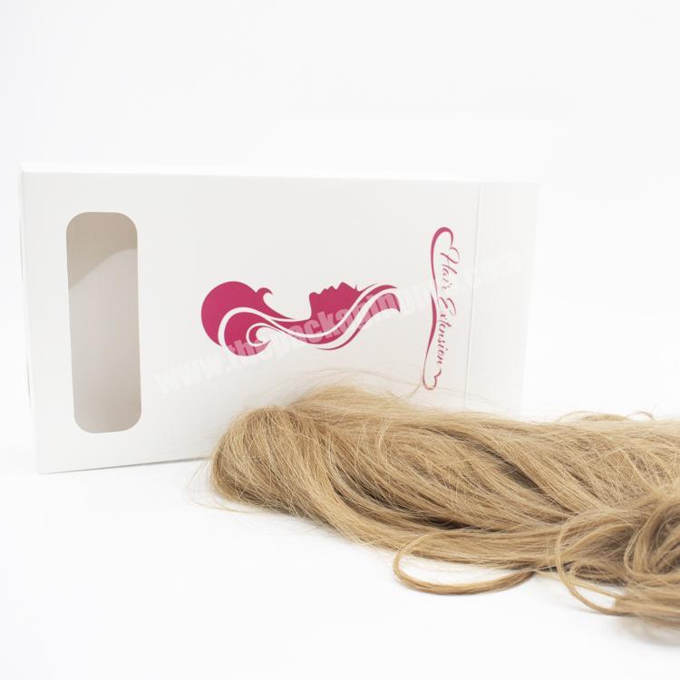 High quality unique  recyclable white hair extension window gift packaging custom boxes with logo