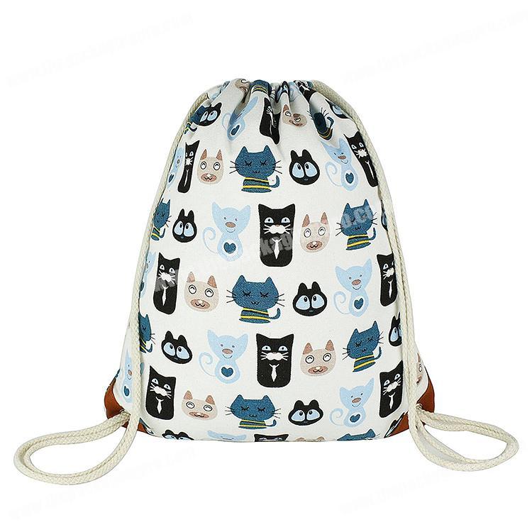 High quality unisex waterproof adjustable animal canvas drawstring bag for shopping