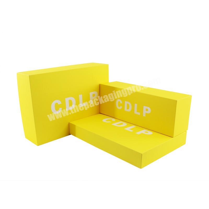 High quality yellow color custom made box packaging lid and base gift box for clothing