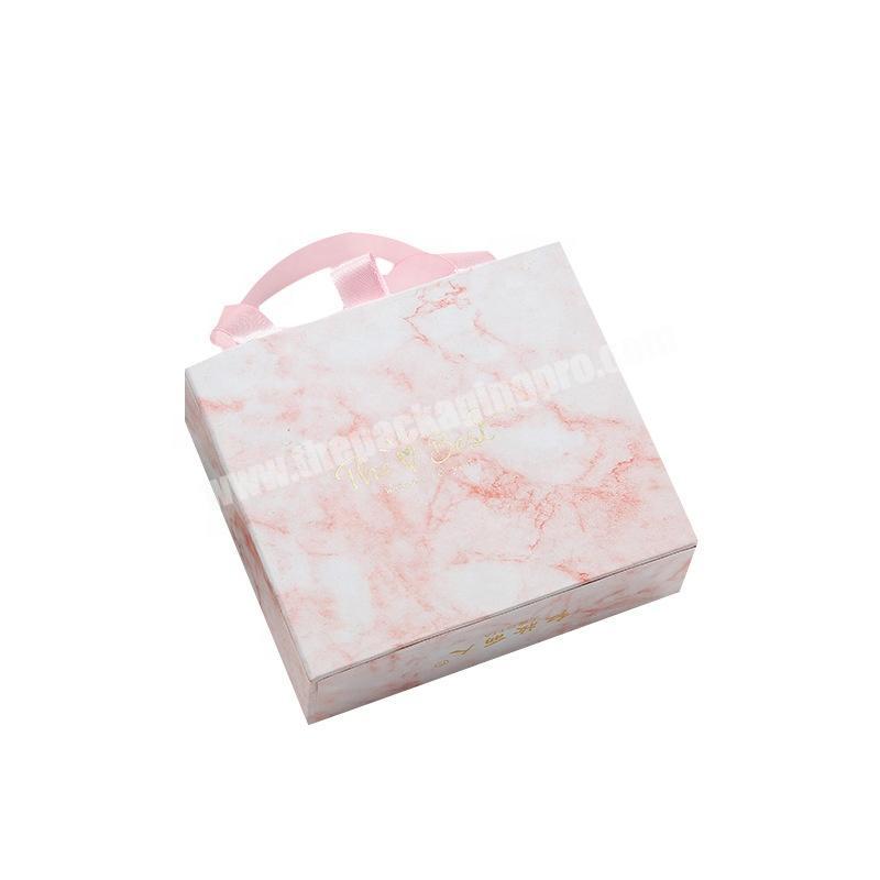 Highend marble drawer paper gift jewelry box with ribbon handle