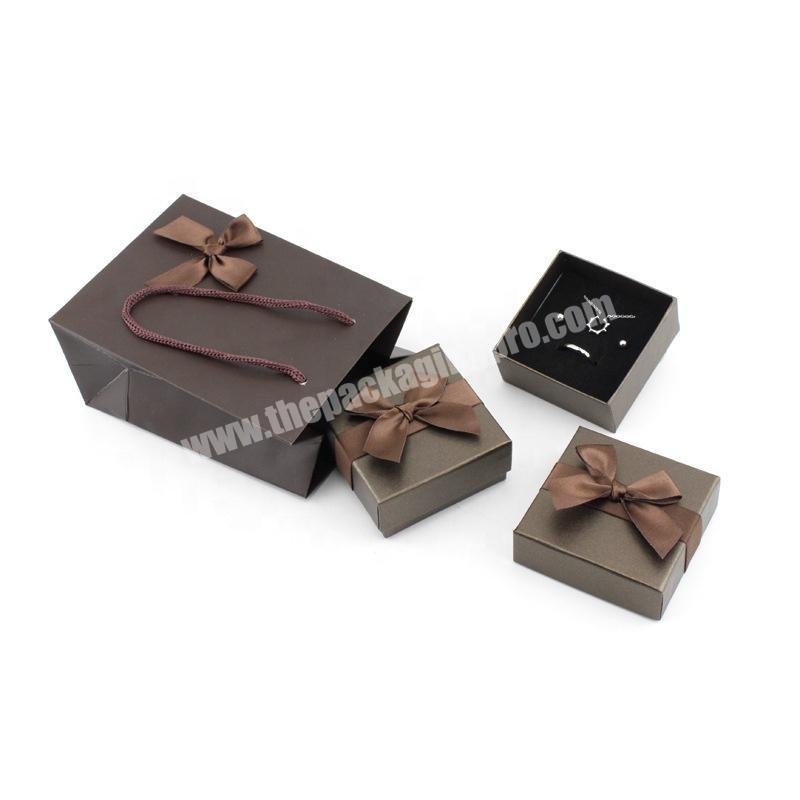 Highend paper mini jewelry packaging box set with ribbon bow
