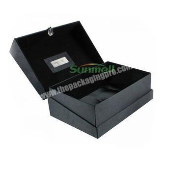 hinge lid matte black cardboard gift box,paper gift box with lock