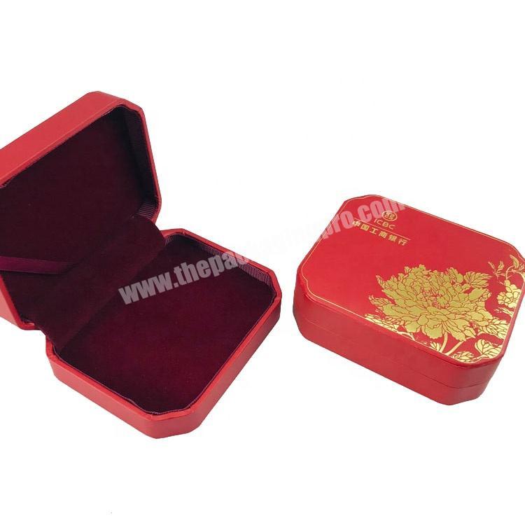 hinged octagonal bright red color inside velvet gift jewellery packaging box with stamping gold pattern