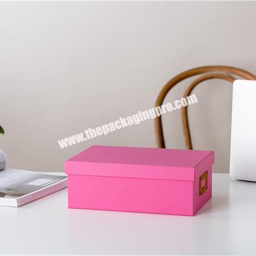 Home organization multiple sizes rectangle pink paper file foldable storage box with lid