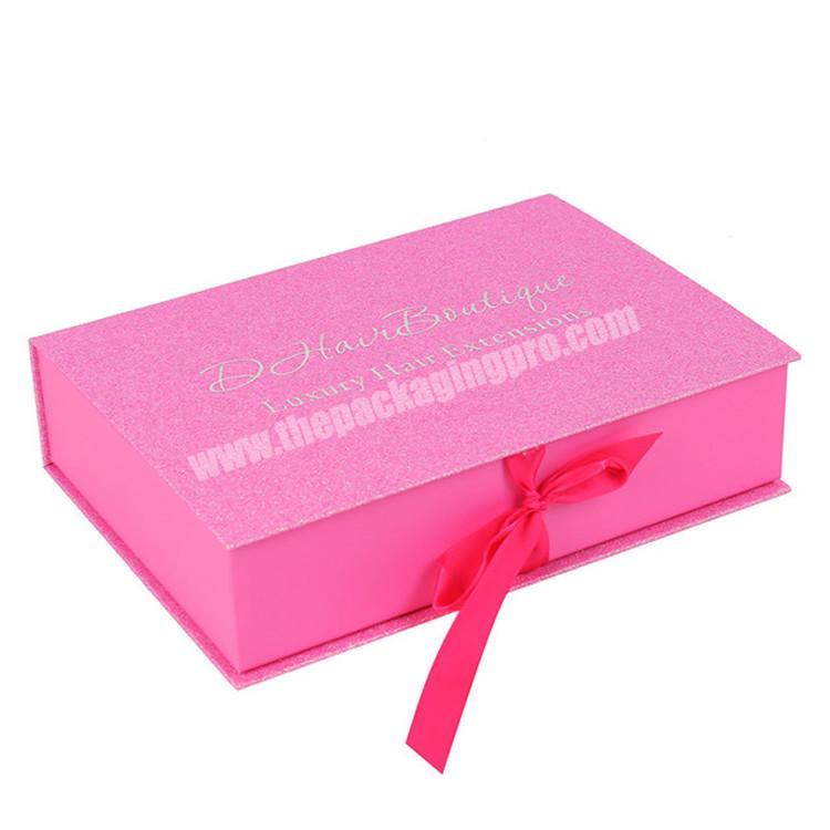 hot pink glitter paper custom hair packaging boxes extension