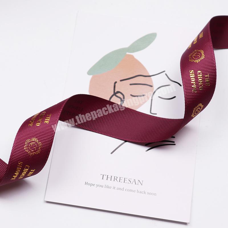 Hot sale 1' Ribbon Custom gold foil printed Logo into dark red Printed Grosgrain  Ribbon