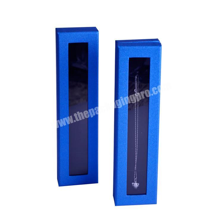Hot Sale Blue rectangle Gift Box  Ring Storage Jewelry Box Package Hinged Box With Inlier