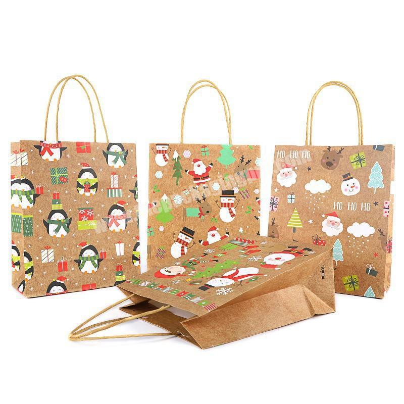 Hot sale custom christmas gift bag packaging paper bag kraft paper square bottom tote bag set