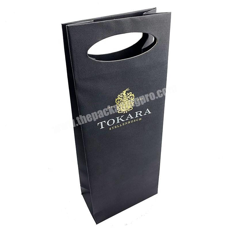 Hot Sale Custom Personalized Pattern Printed Black Luxury Red Wine Bottle Gift Carry Paper Bags
