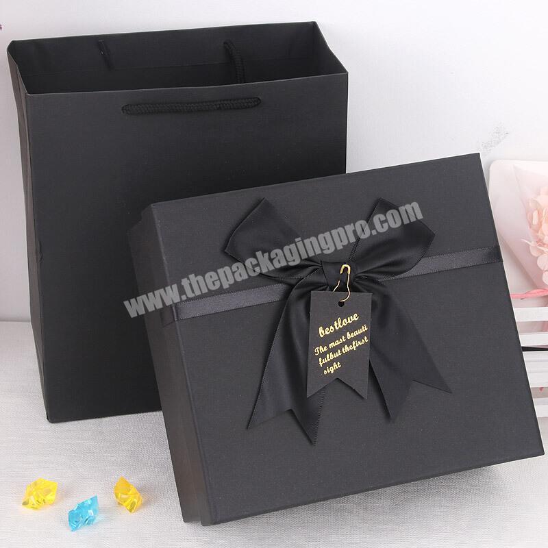Hot sale Custom Printing Elegant Black Gift  Packaging Box with Ribbon Bowknot for cosmetics