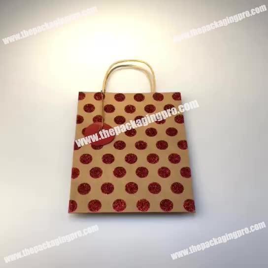 Hot Sale Glitter Brown Kraft Paper Bag with twist handle for shopping