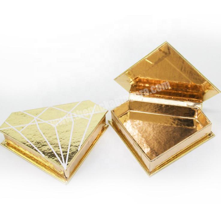 Hot sale glossy golden diamond false eyelashes packaging box striped 3D eyelashes storage box