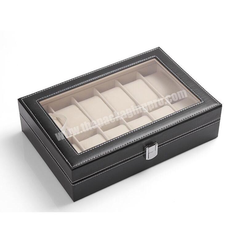 hot sale high quality leather watch box with a lock can be customized Transparent lid