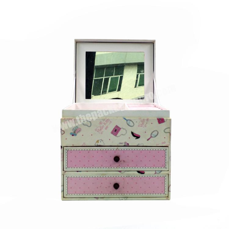 Hot Sale  Jewelry Box With Drawers Paperboard Packing Box  With Make Up Mirror Packaging Box