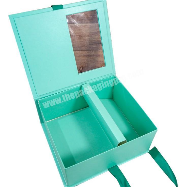 Hot Sale Light Green Color Paper Carton Boxes Customized Gift Packaging Ribbon Box With Clear Pvc Window