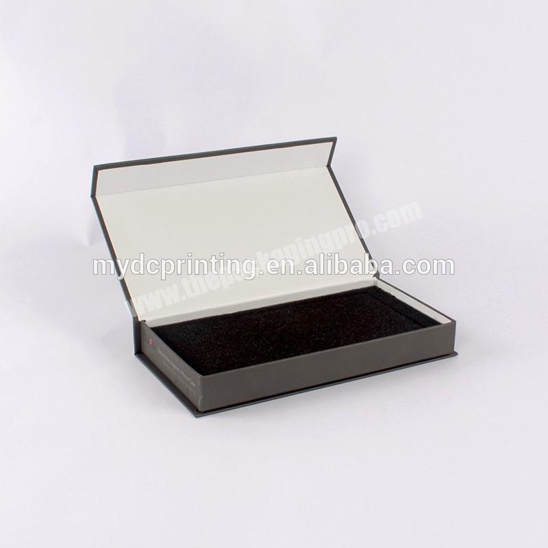 Hot sale luxury black rigid cardboard box packaging with foam insert