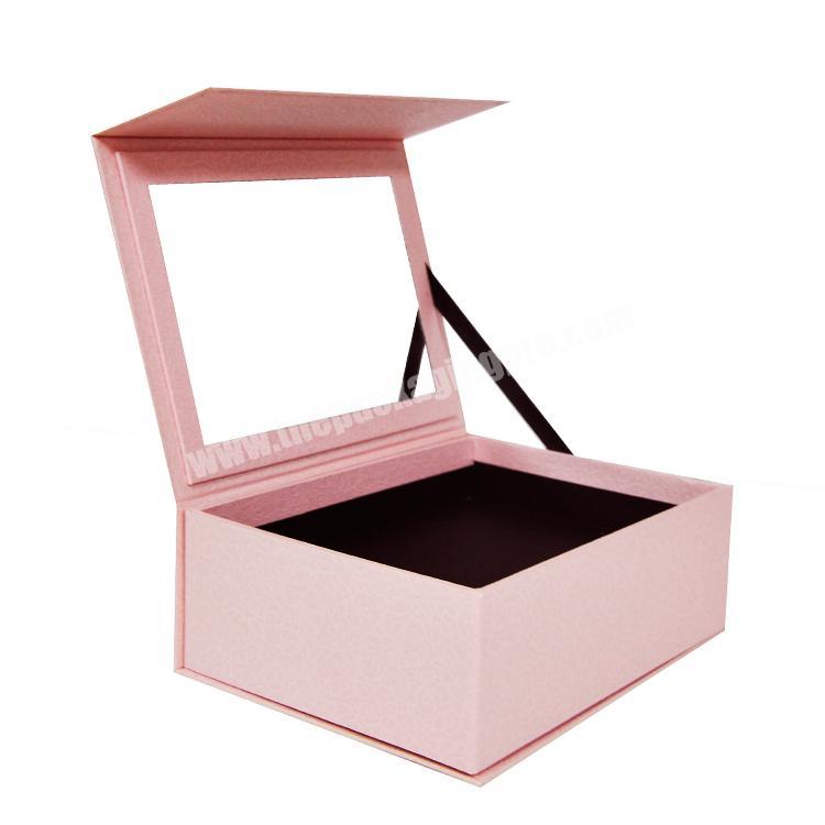 Hot Sale pink rectangle Gift Box  Ring Storage Jewelry Box Package Hinged Box With mirror