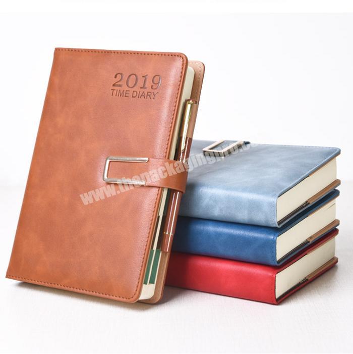Hot Sale  PU Leather Custom Logo Notebook Metal Button Diary For BusinessSchool