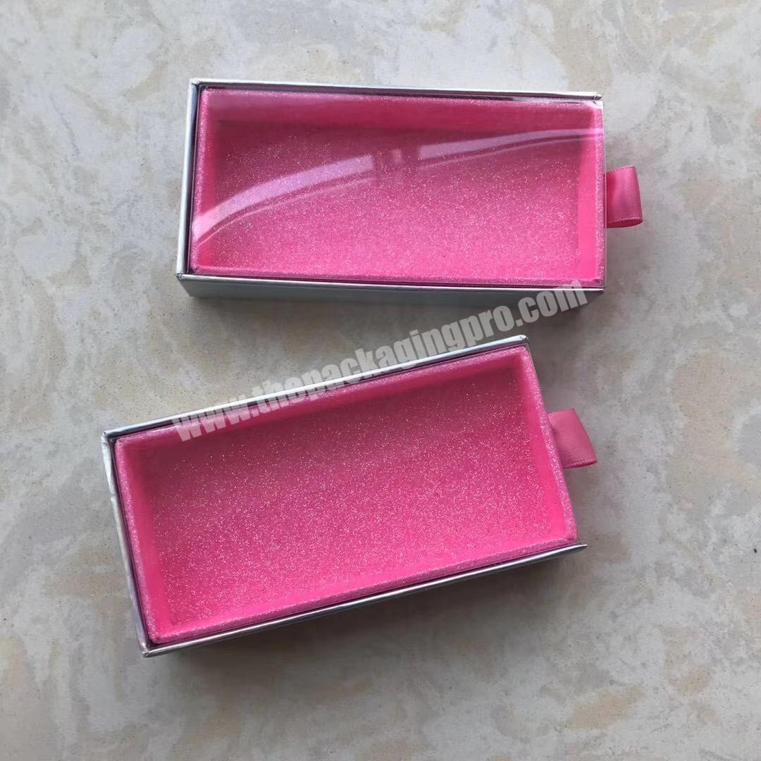hot sale sliding open glitter paper pink lash box