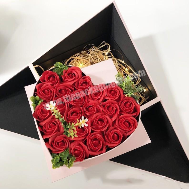 hot sale sweet heart shape creative double door double layer square box flower gift box