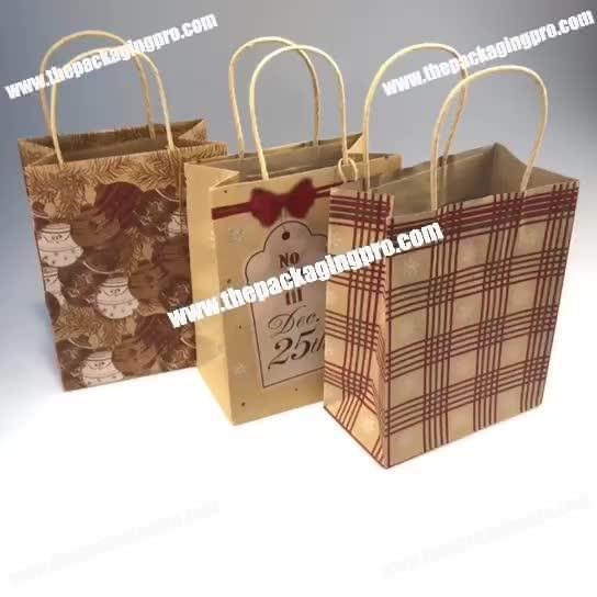 Hot Sale Wholesale print Christmas Brown craft  Paper shopping and gift Handle custom kraft bag