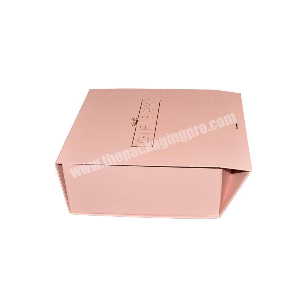 Hot sales customized foldable pink paper packaging boxes logo hot stamping with silk ribbon for clothes
