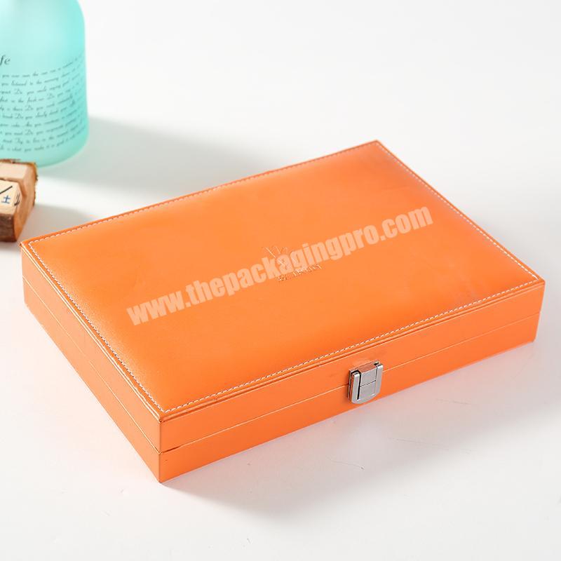 Hot Sales perfume Box orange Pu Leather Display Box  Custom LOGO Packing Gift Box for small perfume