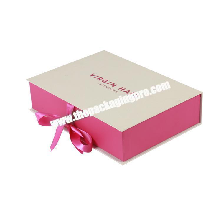 hot sell custom logo pink hair packaging boxes with ribbon