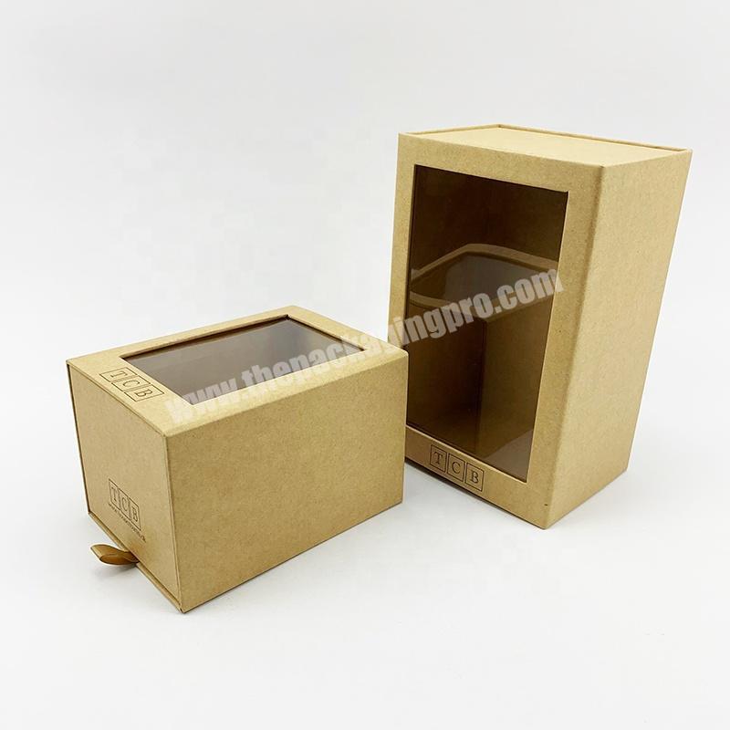 Hot selling custom kraft paper drawer gift packaging box with PVC window