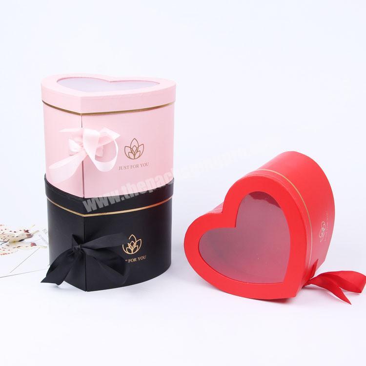 Hot Stamping Handmade Custom Logo Heart Shaped Design Cardboard Paper FlowerLuxury Gift Box With PVC Window