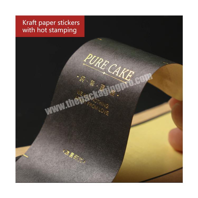 Hot stamping logo adhesive Kraft paper printing black textured paper stickers
