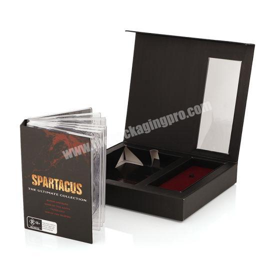 Hot Stamping Logo Matte Black Paper Cardboard Magnetic Folding Box with Ribbon Closure