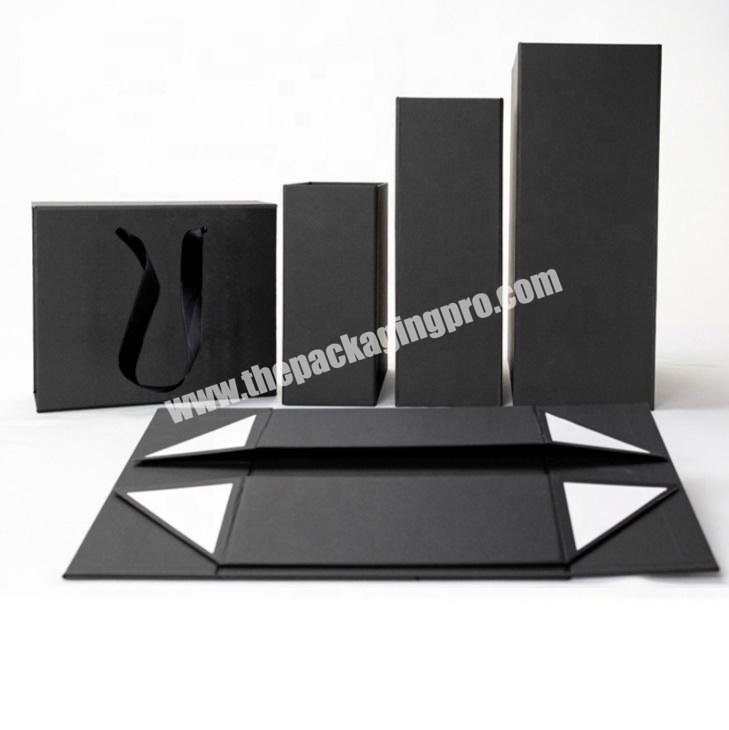 In stock large magnetic closure lamination foldable paper gift box black cardboard folding box