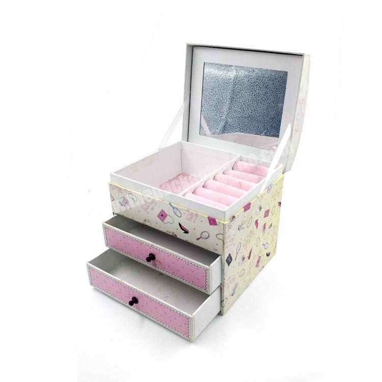 Jewelry Box  Drawers Paperboard Packing Box  Drawer Handmade Lovely Jewelry Box With Mirror