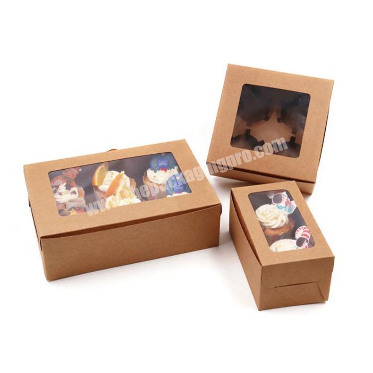 Kraft Paper Cupcake Packing Box Muffin Wedding Party Case Holder Box with tray and pvc window