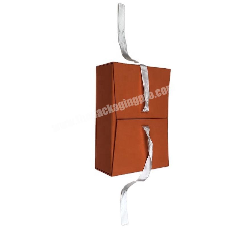Kraft Paper Gift Box  Folding Package Box Custom Logo Gift Box With Ribbon