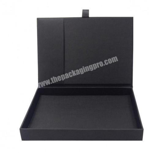 Large black rigid flip garment gift box cardboard clothing packaging box