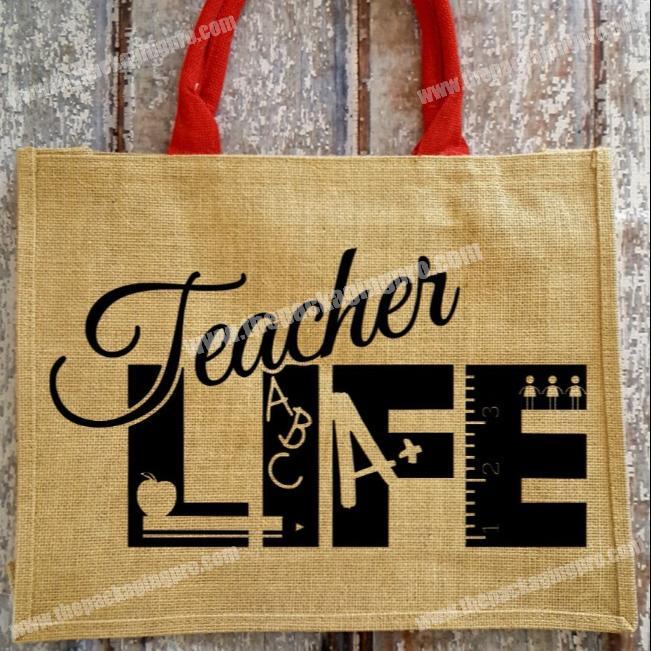 Large burlap shopping tote bag for teacher gift