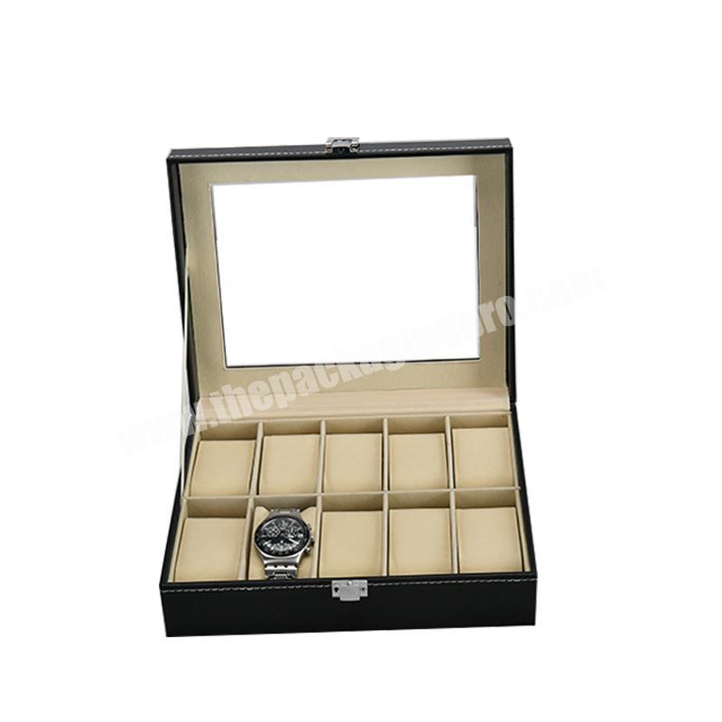 Large capacity display window  12 slots black luxury PU leather gift watch box for men's watch storage and packaging case